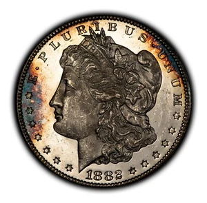 1882-CC $1 Morgan Dollar - Glassy PL - Rainbow Rim Toning - BU - VIDEO - B4661 - Picture 1 of 10