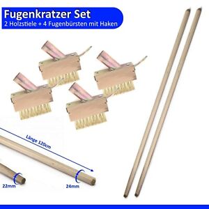 4x Fugenbürste Fugenreiniger mit Haken inkl. 2x Holzstiel Fugenkratzer Set