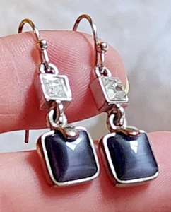Lia Sophia Black Tiger's Eye Natural Stone Cubic Zirconia Dangling Earrings - Picture 1 of 10