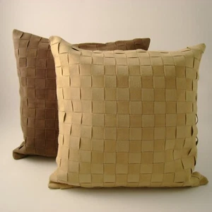 Suede Lattice /basket weave cushion cover - 46 x 46cm beige or mocha brown - Picture 1 of 2
