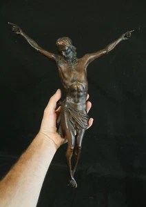 cristo crocifisso corpus christi XVIII secolo barocco legno cirmolo antico 43 cm - Foto 1 di 24