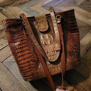Retired Brahmin Toasted Canyon Reed Croc Embossed Leather Tote Bag - Picture 1 of 23