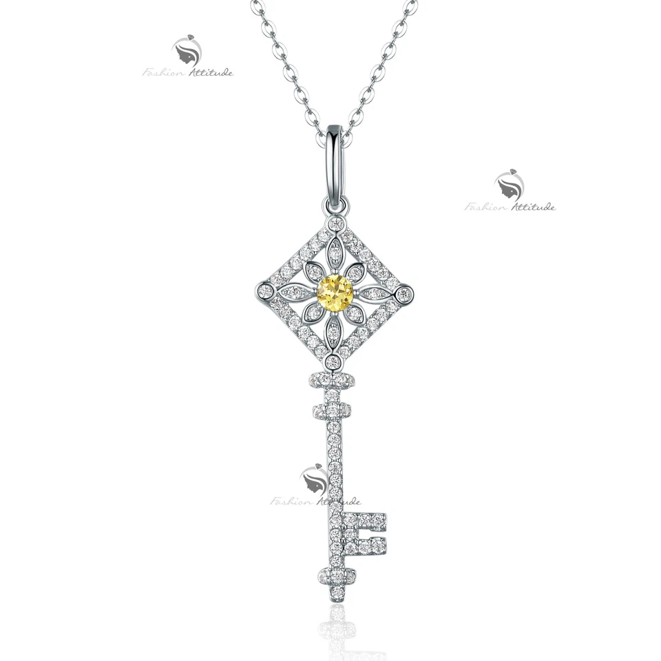 18k white gold gp made with SWAROVSKI crystal daisy flower key pendant necklace - Image 1 of 3
