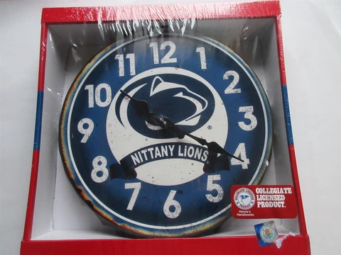 PENN STATE NITTANY LIONS LOGO 12" BEER BOTTLE CAP ROUND WALL CLOCK DORM DECOR Cover