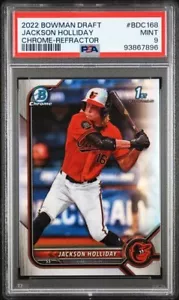 2022 Bowman 1st Draft Jackson Holiday #BDC168 rifrattore cromato PSA 9 Orioles MLB - Foto 1 di 2