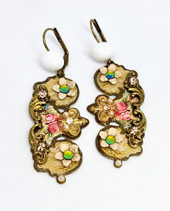 Lovely Michal Negrin  Flowers Earings With Colourful Crystals Israel - 60