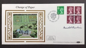 GB QEII Benham 1986 4x1p Definitives on First Day Cover, SIGNED by ARNOLD MACHIN - Picture 1 of 2