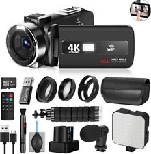 4K Video Camera 18x 60FPS Camcorder WiFi  IR Night Vision Vlogging Camera Kit