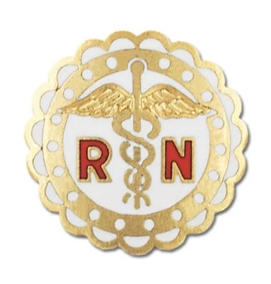 RN Caduceus Lapel Pin Registered Nurse Scalloped Gold Plate Medical Emblem New - Image 1 of 4