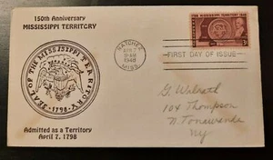 1948 FDC 150th Anniversary Mississippi Cachet Natchez MI North Tonawanda NY - Picture 1 of 2