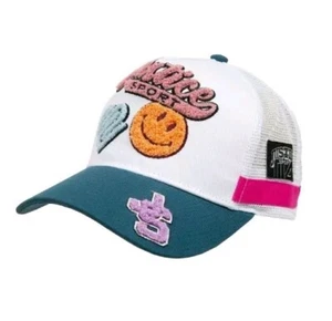 Justice Sport Smiley Varsity Style Mesh Adjustable Baseball Cap - Green Brim - Picture 1 of 4