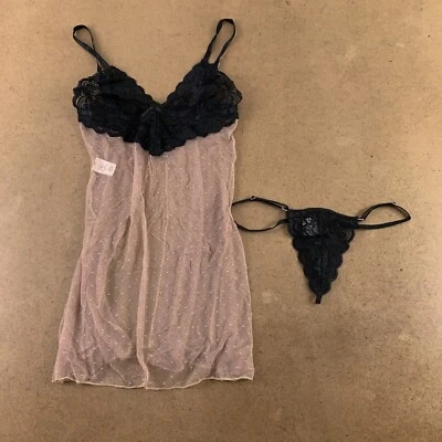 Nuevo conjunto de babydoll y tanga transparente espalda abierta negro/desnudo Venus para mujer talla M/L Foto 1 de 4