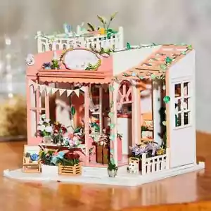DIY MINIATURE MINI DOLLHOUSE KIT MODEL HOME DECO GYPSOPHILA FLOWER SHOP (K-050) - Picture 1 of 8