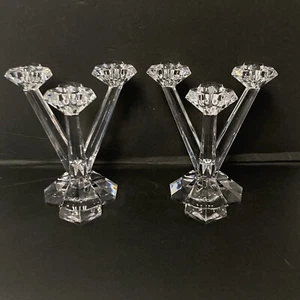 2 Villeroy & Boch 24% Piombo Cristallo Opera Conico Portacandele 3 Bracci Coppia - Foto 1 di 7