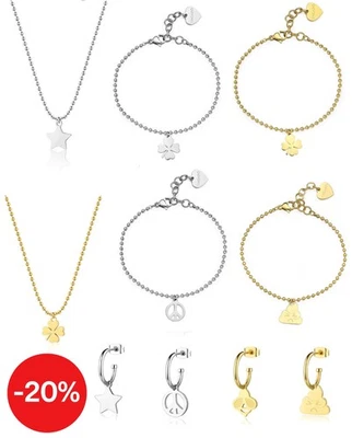 Bracciali Collane Orecchini Donna Acciaio Sagapo Quadrifoglio Stella Ape Pace - Immagine 1 di 2