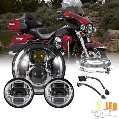 For Harley Davidson Electra Glide Motorcycle 7" LED Headlight + 4.5" Fog Lights - Image 1 of 4
