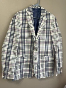 Vineyard Vines Blazer Men 42L Tartan Plaid White Navy Pink preppy golf cotton - Picture 1 of 23