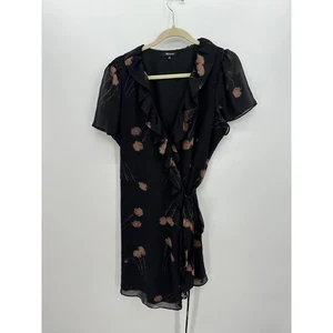 Madewell Damen Kleid schwarz Blumen Wickeloptik vorne Größe XL zierlich feminin Rüschen - Bild 1 von 6