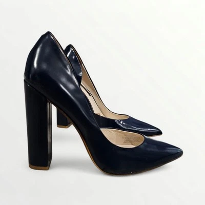 Zapatos de salón ZARA de cuero azul marino punta D'Orsay tacón trozo 38/7 Foto 1 de 4