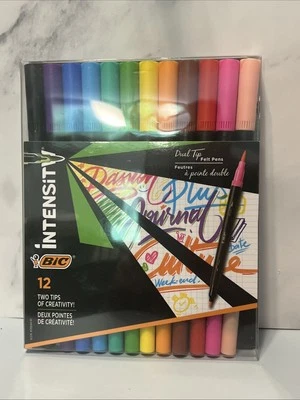 BIC Intensity 双尖毛毡笔 12 包 全新 — 第 1/2 张图片