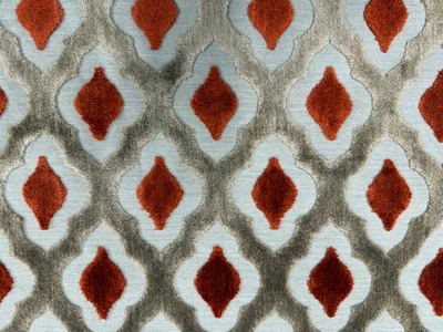 Assisi Ikat Cut Velvet  Fabric Rust Orange Curtain Blind  Upholstery Material - Image 1 of 4