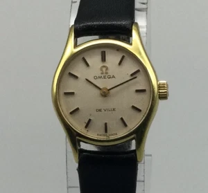 Reloj Omega De Ville Vintage Cuerda Manual 19mm Chapado en Oro Correa Negra Alemania - Imagen 1 de 15