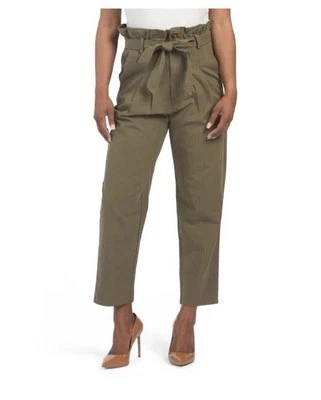 7 For All Mankind Olive Green Paperbag Pants XL 100% cotton ankle tapered work - Image 1 of 4