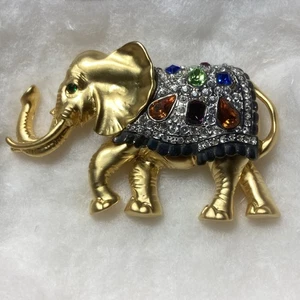 Vintage Gold Toned Elephant Brooch with Colorful Gemstones NWOT - Picture 1 of 9