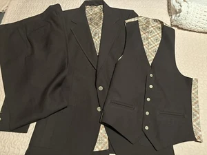 Johnny Carson Dark Brown Three Piece Suit Tailored Martins Rome California - Picture 1 of 13