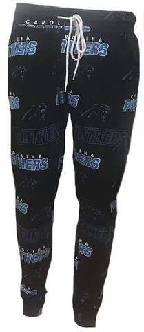 Women's Carolina Panthers Black Cotton Closed Bottom Slide Lounge Pants Cover