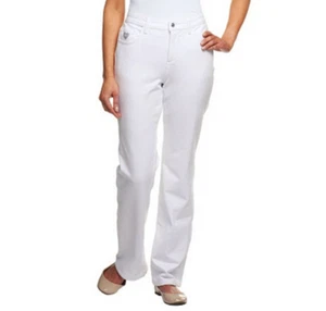 NWT QUACKER FACTORY "DREAMJEANNES" REG 5 POCKET KNIT DENIM BOOT CUT, WHITE, 28W - Picture 1 of 4