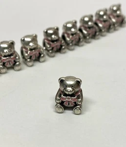 Genuine Pandora Silver Teddy Bear With Pink Bow Charm - Picture 1 of 6