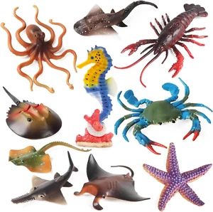 Ocean Sea Animals Toys Figures 10Pcs Large Plastic Sea Creature Toys Ocean - Picture 1 of 12
