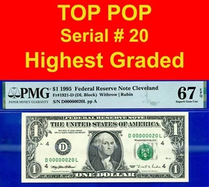 1995 $1 Federal Reserve Note PMG 67EPQ top pop highest graded low serial number - Picture 1 of 4