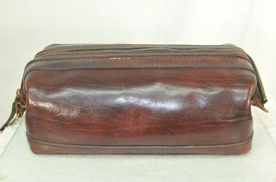 Vtg Bosca American Belting Leather Utili-Kit Zippered Toiletry  Dopp Bag Brown - Image 1 of 4