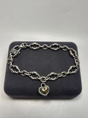 Designer Scott Kay Sterling Silver & 18k Gold Heart Charm Bolo Link Bracelet - Image 1 of 4