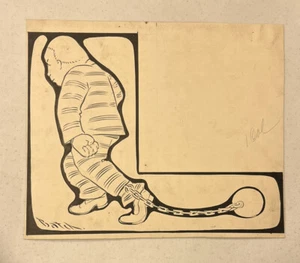 Original Pittsburgh Newspaper Illustration Prisoner Ball Chain By Artist W Batch - Picture 1 of 12