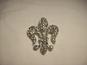 Vintage Brosche/Anhänger silberfarben Pave Strass Fleur de Lis - Bild 1 von 3