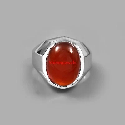 Pedra preciosa natural de hessonita com anel de prata banhado a ouro branco 18k para homens #1080 - Imagem 1 de 4