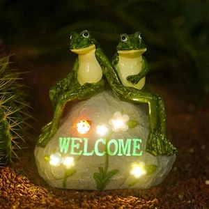US Shipping,Solar Garden Outdoor Frog Statue with Succulents and 7 LED Lights - Picture 1 of 6