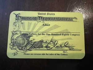 US House Of Representatives Visitor Galley Ticket 108th Congress - Picture 1 of 2