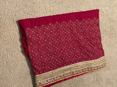 Vestido sari envolvente de seda étnico indio vintage para mujer lentejuelas rojas y doradas Foto 1 de 4