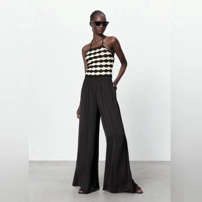 Pantalones Palazzo ZARA Cintura Alta Pierna Ancha Fluidos Negros Talla XXL Foto 1 de 4