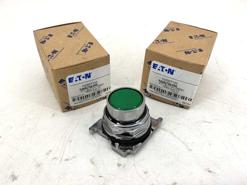 New Lot of 2 Eaton 10250T103 Ser A1 Pushbutton Operator Standard Green Button - Image 1 of 4