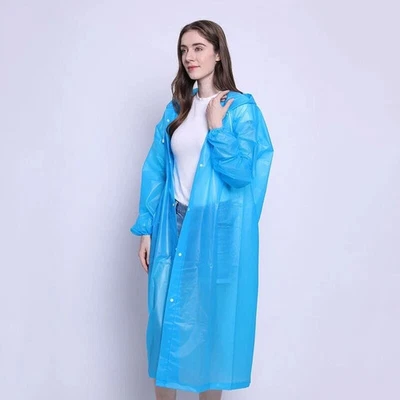 Womens Raincoat Thickened Waterproof Rain Coat Adult clear Transparent Hoodie - Image 1 of 4