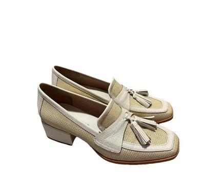 Mocasines Donald J Pliner Lenny Penny Talla 6 Cuero Rafia Natural Bombas Borlas Foto 1 de 4