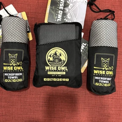 LOTE de 3 NUEVAS toallas de microfibra Wise Owl Outfitters 24" X 48" y 20” X 40 GRIS Foto 1 de 4
