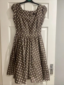 Vestido de té a lunares marrón moca vintage con cinturón talla 10 para dama - Imagen 1 de 7