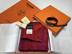 Hermes Silk Blend Handkerchief Towel Fuchsia Pink Boxed 101761M-02 - Picture 1 of 8