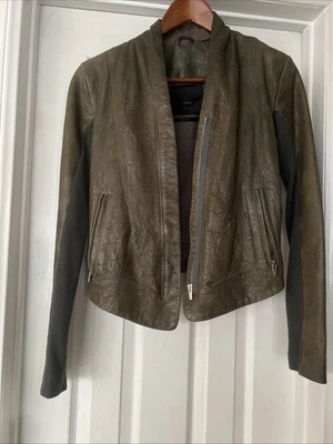VEDA Women’s  Genuine  Leather Hi Low Hem Moto Jacket Size S Color Green - Image 1 of 4